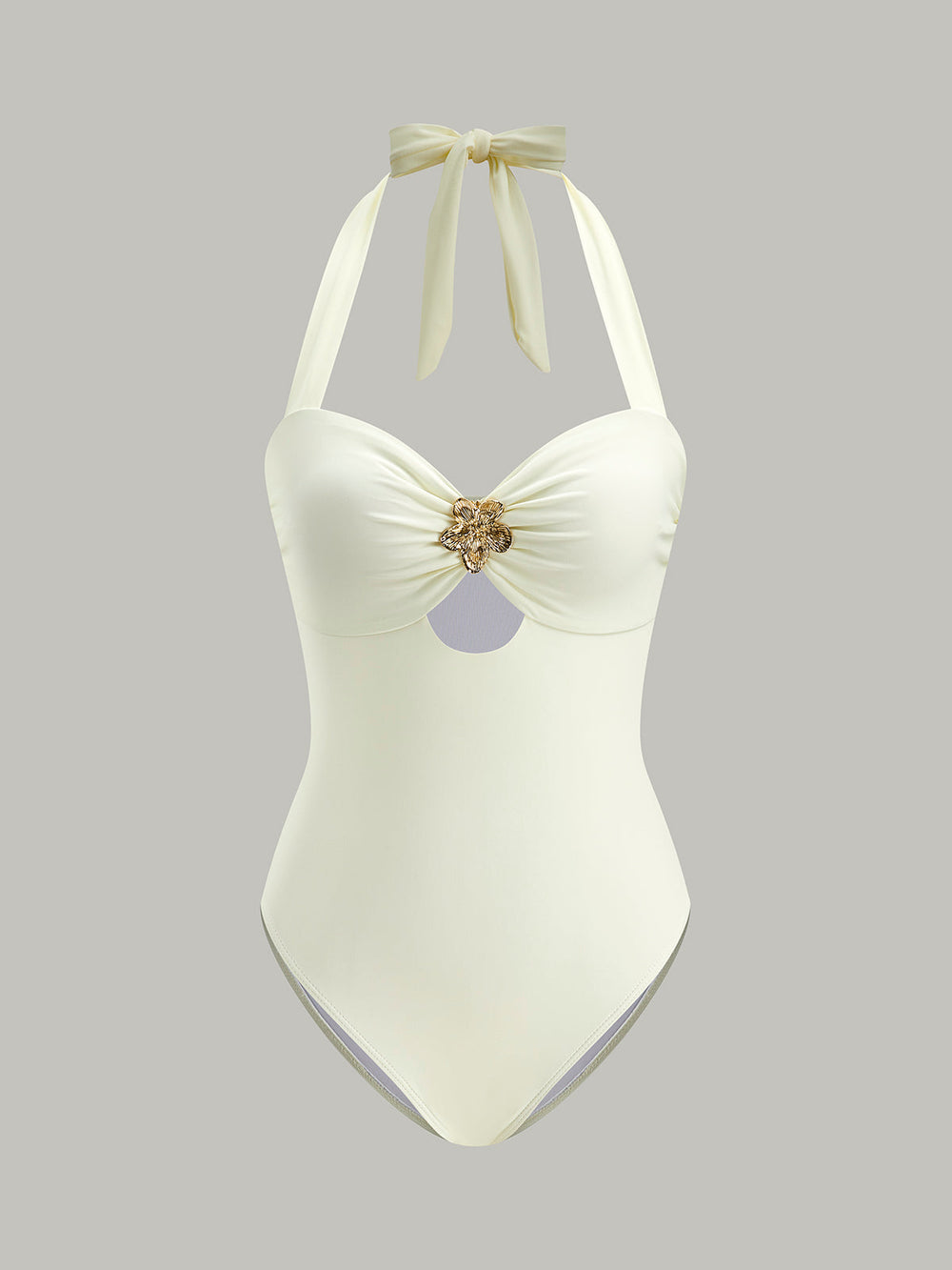 Elegant Halter One-Piece Swimsuit with Bow for Women