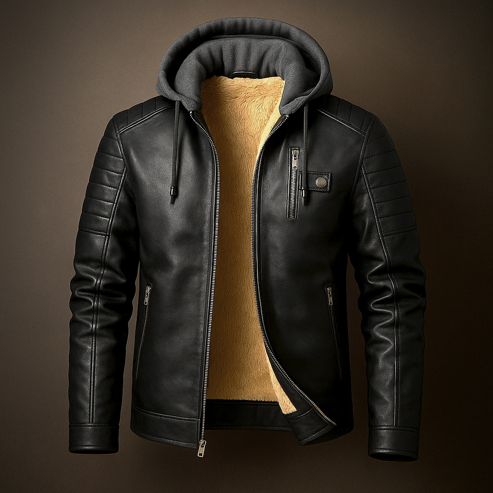 Elegant Hooded Leather Jacket for Men - Stylish & Durable Black