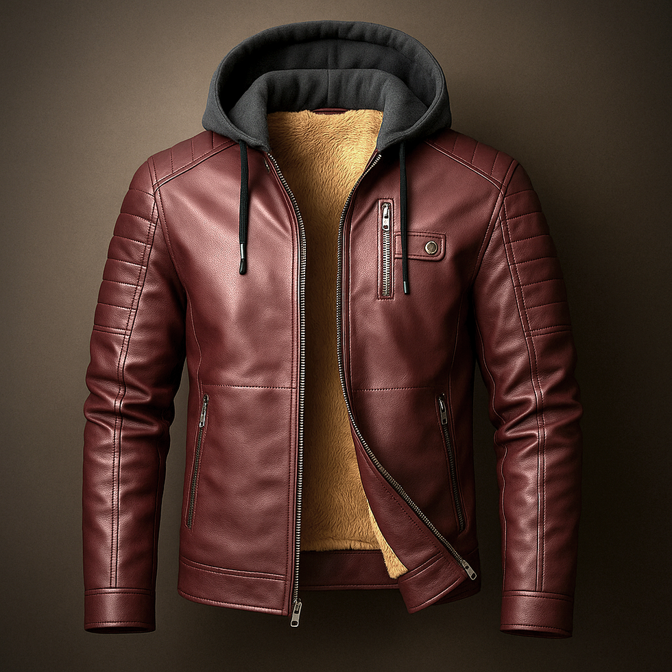 Elegant Hooded Leather Jacket for Men - Stylish & Durable Wine Red