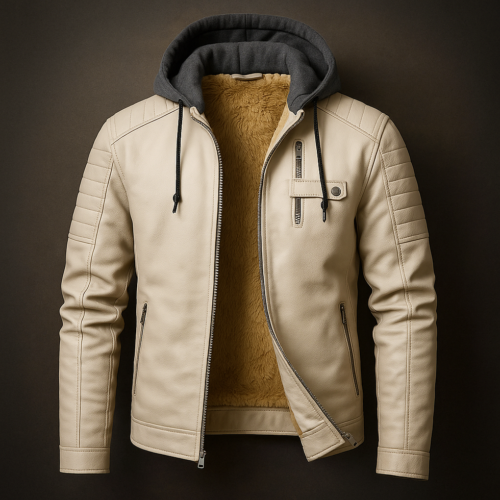 Elegant Hooded Leather Jacket for Men - Stylish & Durable Beige