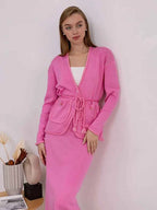 Women's Loose Fit Cardigan with Button Closure, Drawstring Waist, and Pockets