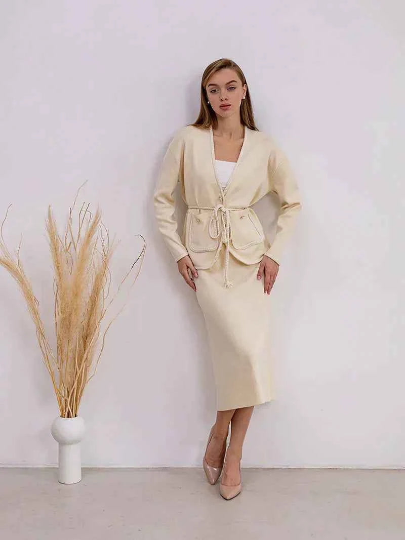 Women's Loose Fit Cardigan with Button Closure, Drawstring Waist, and Pockets