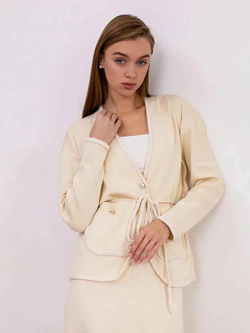 Women's Loose Fit Cardigan with Button Closure, Drawstring Waist, and Pockets