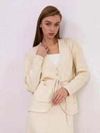 Women's Loose Fit Cardigan with Button Closure, Drawstring Waist, and Pockets