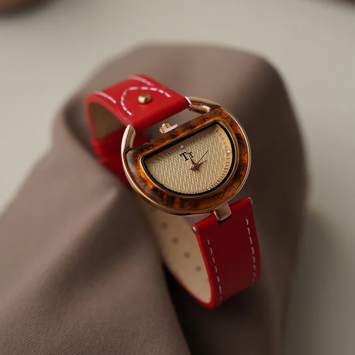 Elegant Luna Arc Watch – Minimalist Luxury Wristwatch Red