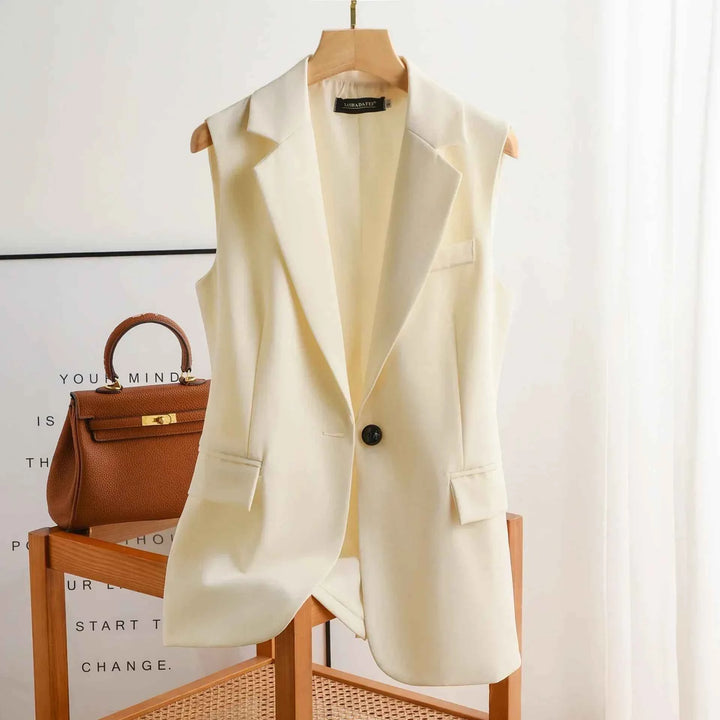 Elegant Women's Sleeveless Blazer Suit Jacket White