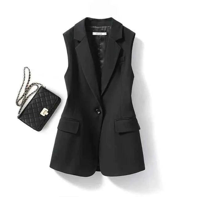 Elegant Women's Sleeveless Blazer Suit Jacket Black