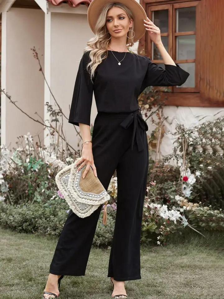 Kathleen | Women's Tie Waist Maxi Jumpsuit Black