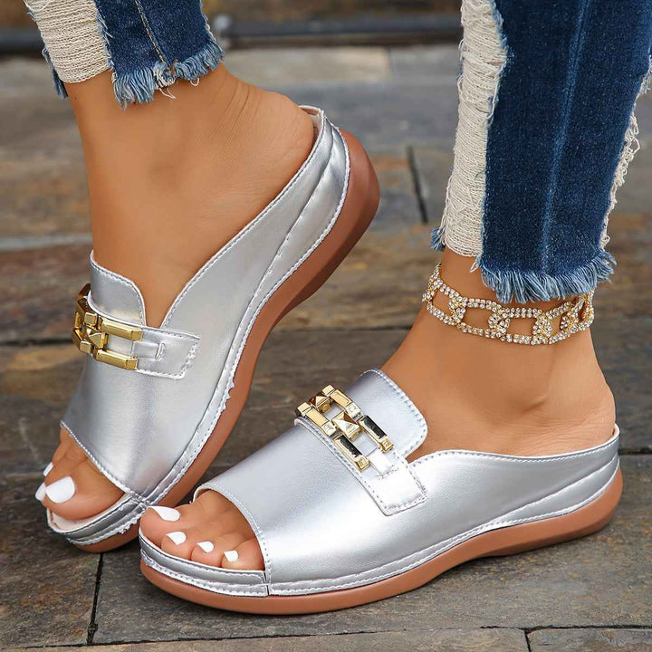 Eli | Elegant Women's Wedge Sandals for Comfort and Style Silver Metal