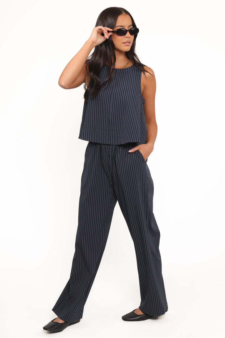 Women's High-Rise Wide Leg Navy and White Stripe Pants