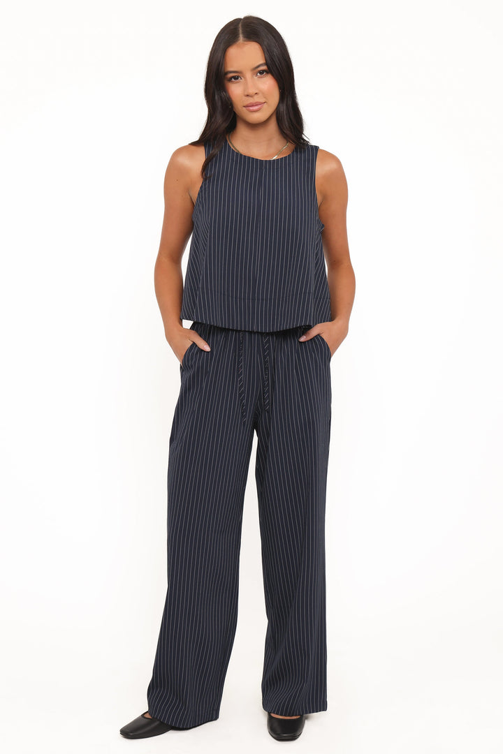 Women's High-Rise Wide Leg Navy and White Stripe Pants