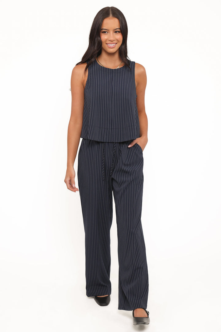 Women's High-Rise Wide Leg Navy and White Stripe Pants