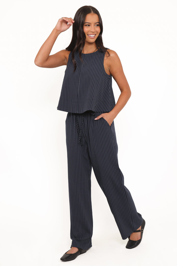 Women's High-Rise Wide Leg Navy and White Stripe Pants