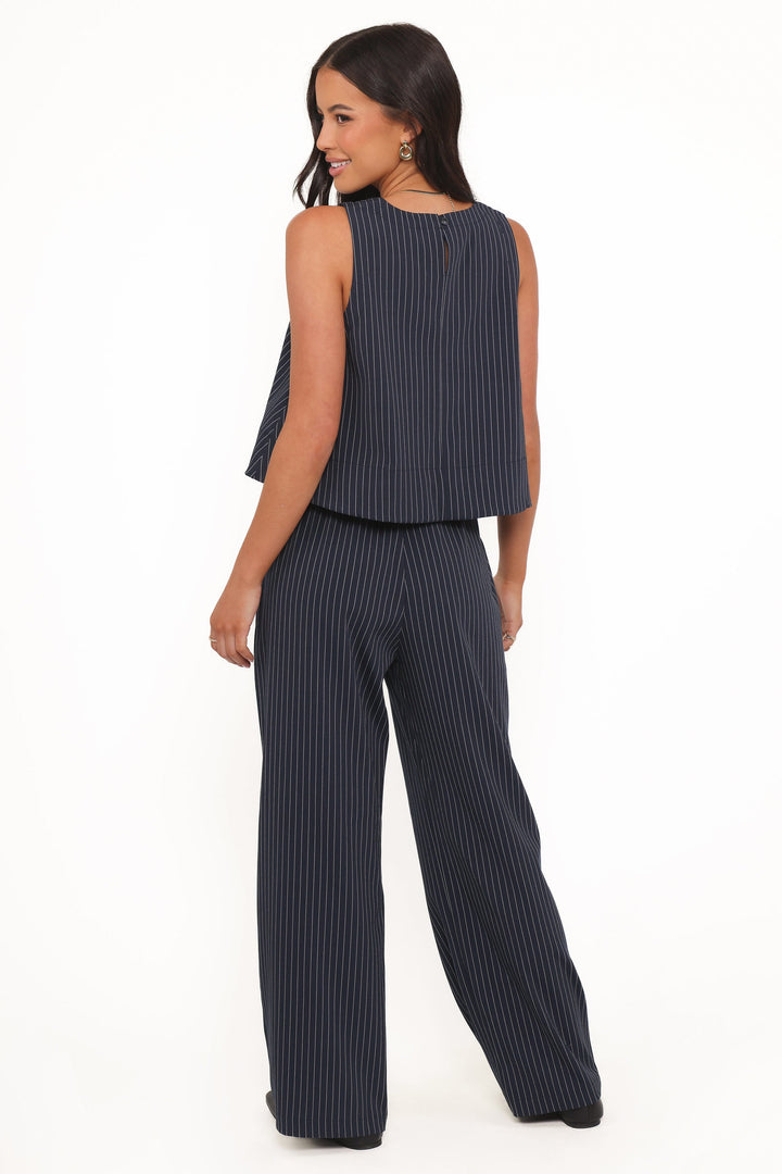Women's High-Rise Wide Leg Navy and White Stripe Pants