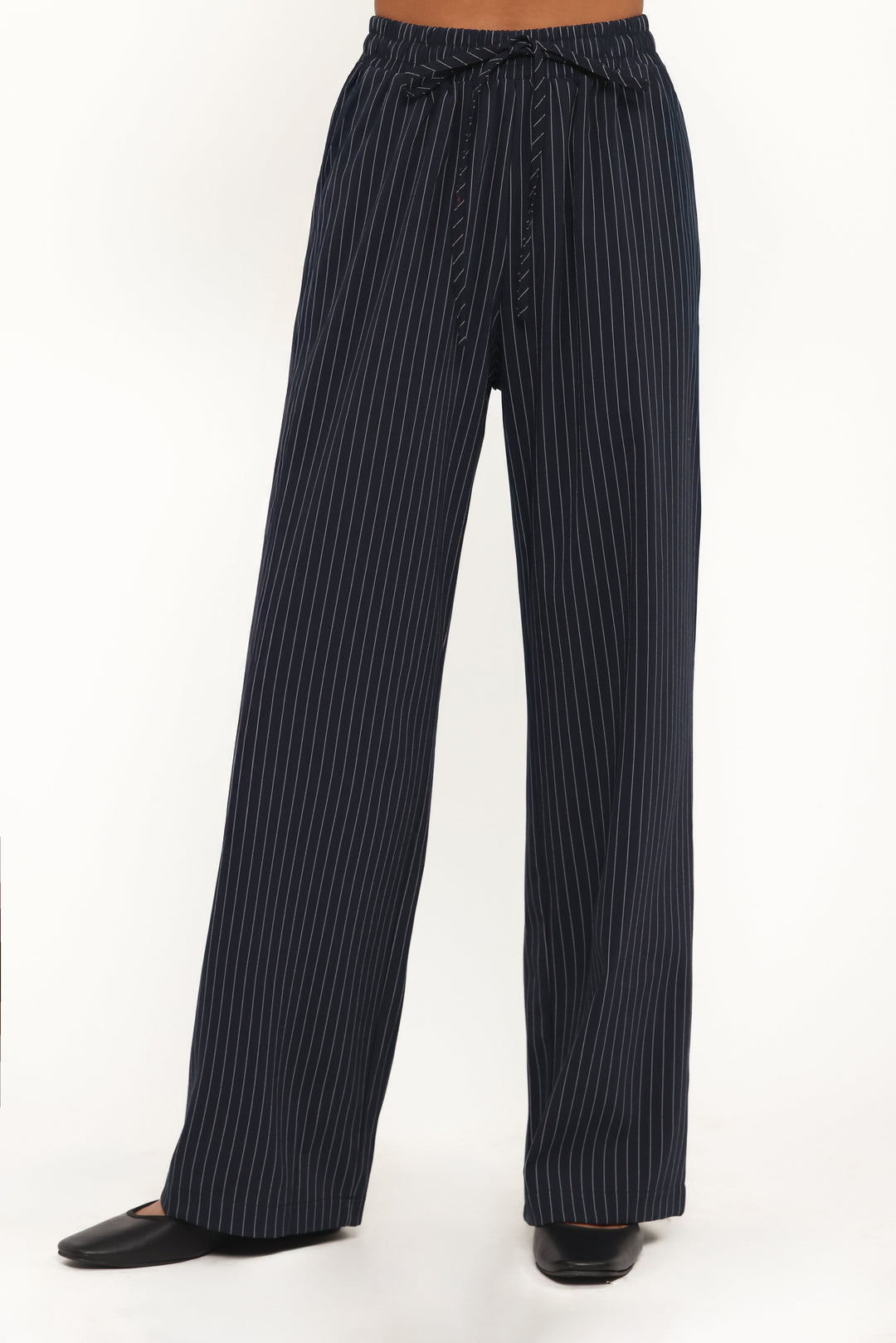 Women's High-Rise Wide Leg Navy and White Stripe Pants