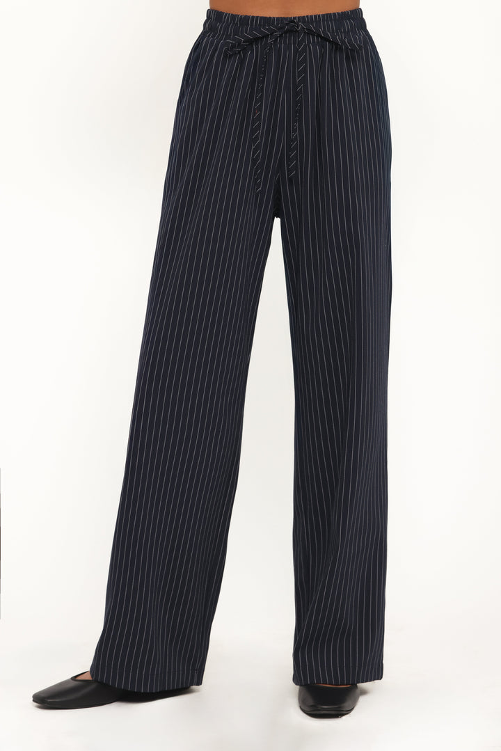 Women's High-Rise Wide Leg Navy and White Stripe Pants