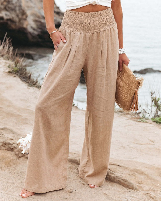 Eloïse | Women's Cotton-Linen High-Waisted Trousers Khaki