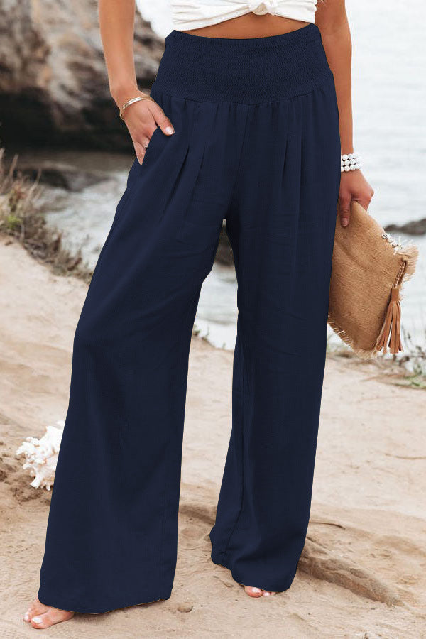 Eloïse | Women's Cotton-Linen High-Waisted Trousers Blue