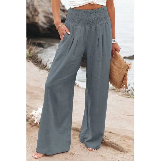 Eloïse | Women's Cotton-Linen High-Waisted Trousers Gray