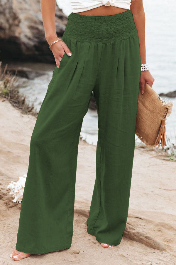 Eloïse | Women's Cotton-Linen High-Waisted Trousers Green