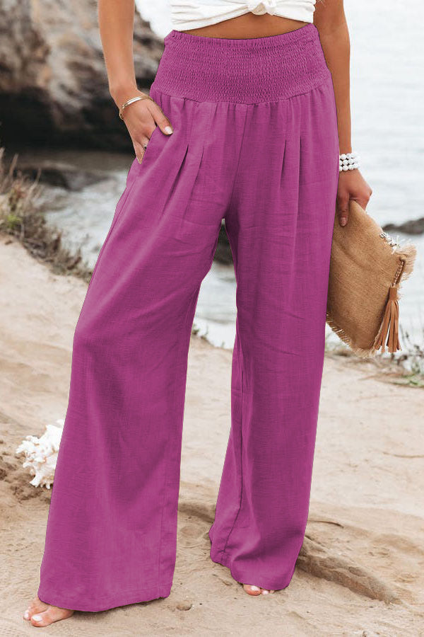 Eloïse | Women's Cotton-Linen High-Waisted Trousers Pink