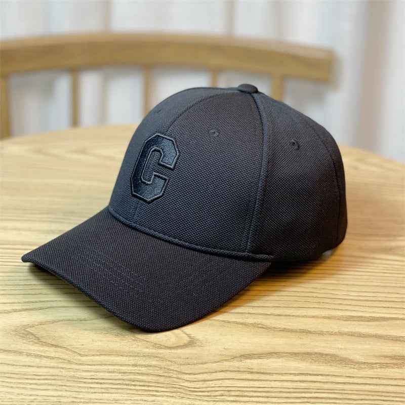 Embroidery C Letters Show Face Small Duck Tongue Cap Black adjustable