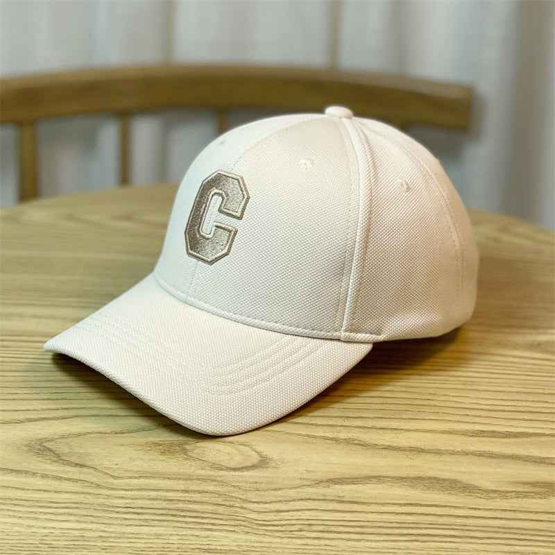 Embroidery C Letters Show Face Small Duck Tongue Cap Beige adjustable