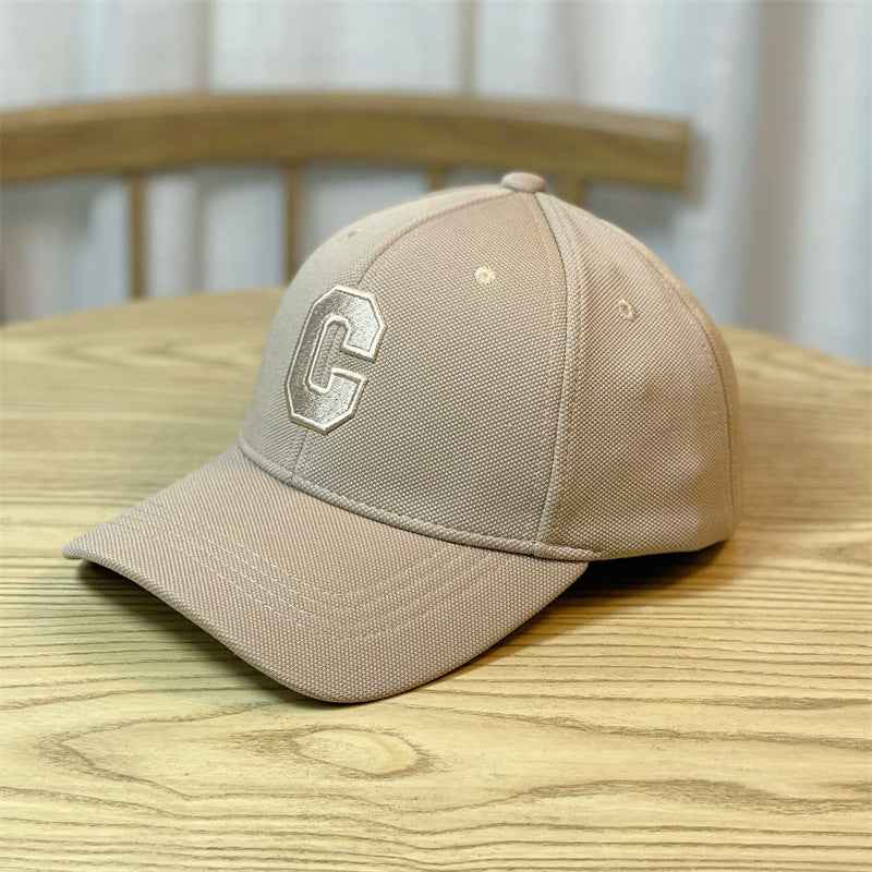 Embroidery C Letters Show Face Small Duck Tongue Cap Khaki adjustable