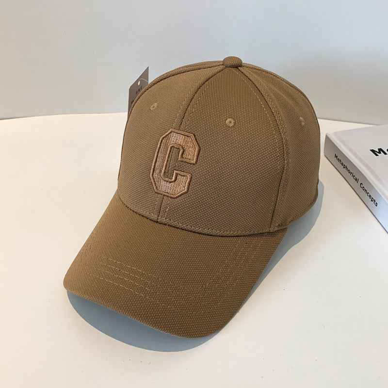 Embroidery C Letters Show Face Small Duck Tongue Cap Coffee adjustable