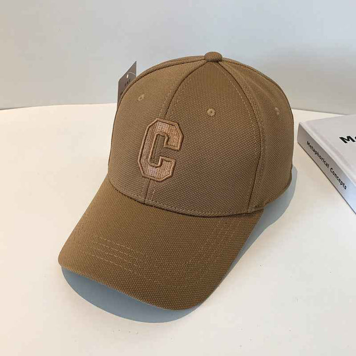 Embroidery C Letters Show Face Small Duck Tongue Cap Coffee adjustable