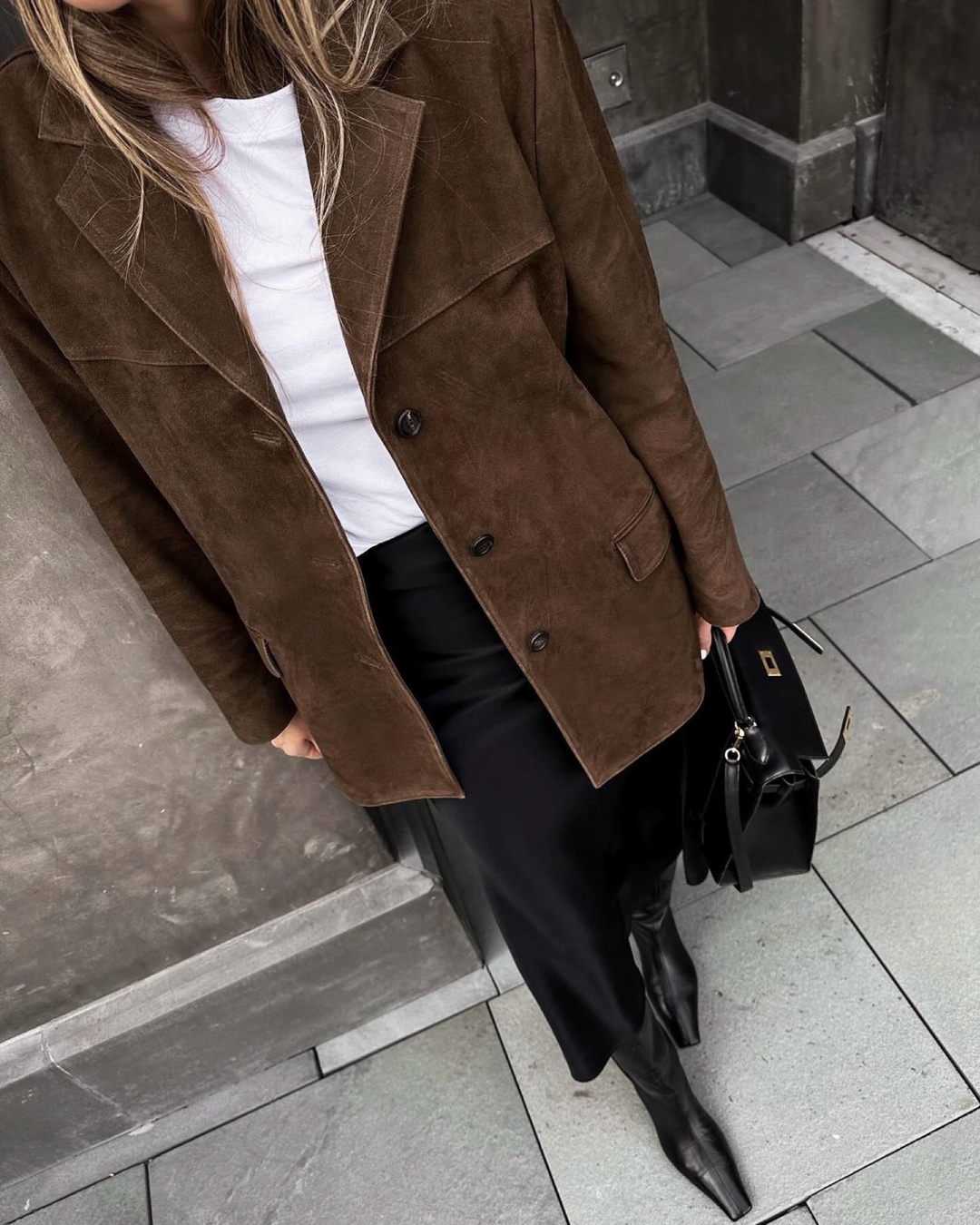 Rona | Women's Elegant Suede Blazer with Neat Button Closure