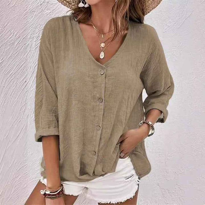Women's V-Neck Blouse with Button Front