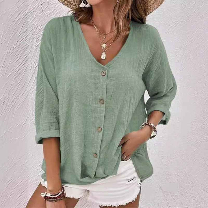 Women's V-Neck Blouse with Button Front