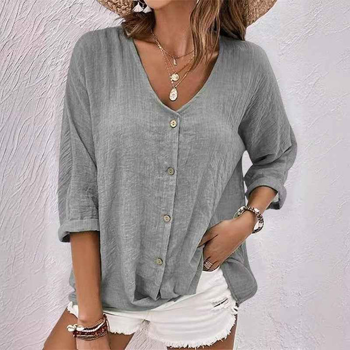 Women's V-Neck Blouse with Button Front