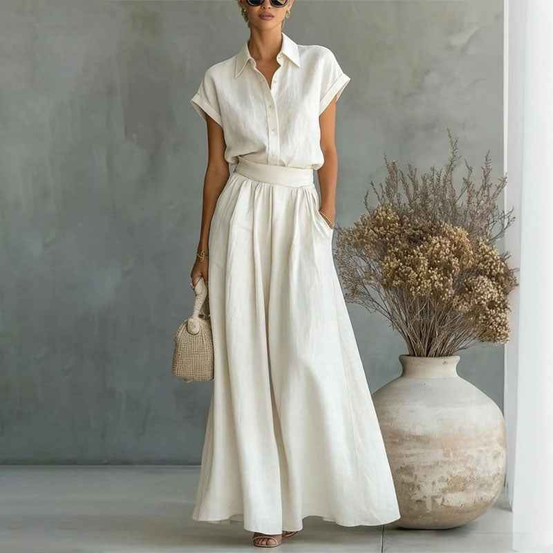 Emily | Women's Linen-Style Shirt and Wide-Leg Pants Set