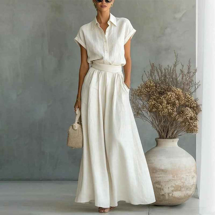 Emily | Women's Linen-Style Shirt and Wide-Leg Pants Set