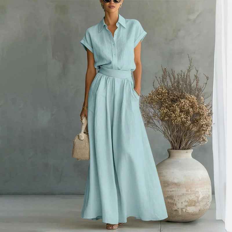 Emily | Women's Linen-Style Shirt and Wide-Leg Pants Set