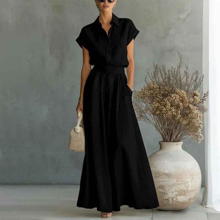 Emily | Women's Linen-Style Shirt and Wide-Leg Pants Set