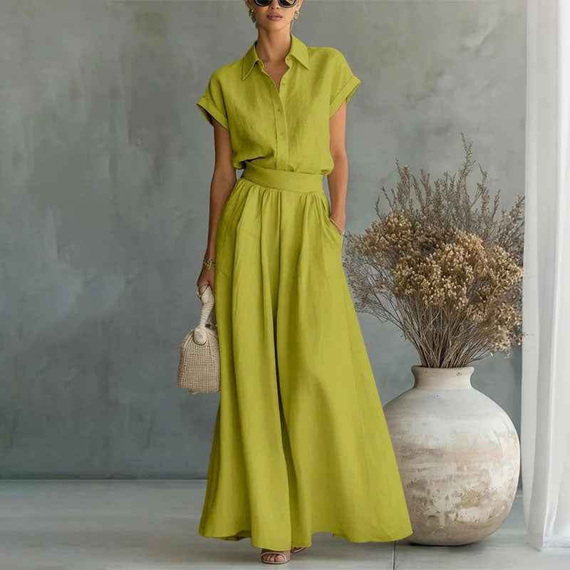 Emily | Women's Linen-Style Shirt and Wide-Leg Pants Set