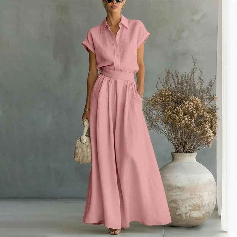 Emily | Women's Linen-Style Shirt and Wide-Leg Pants Set