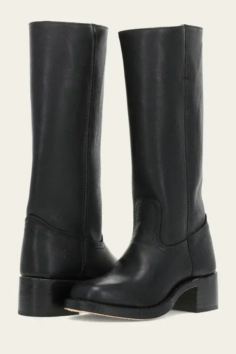 Women's Slim Fit Knee-High Boots with Structured Sole Black