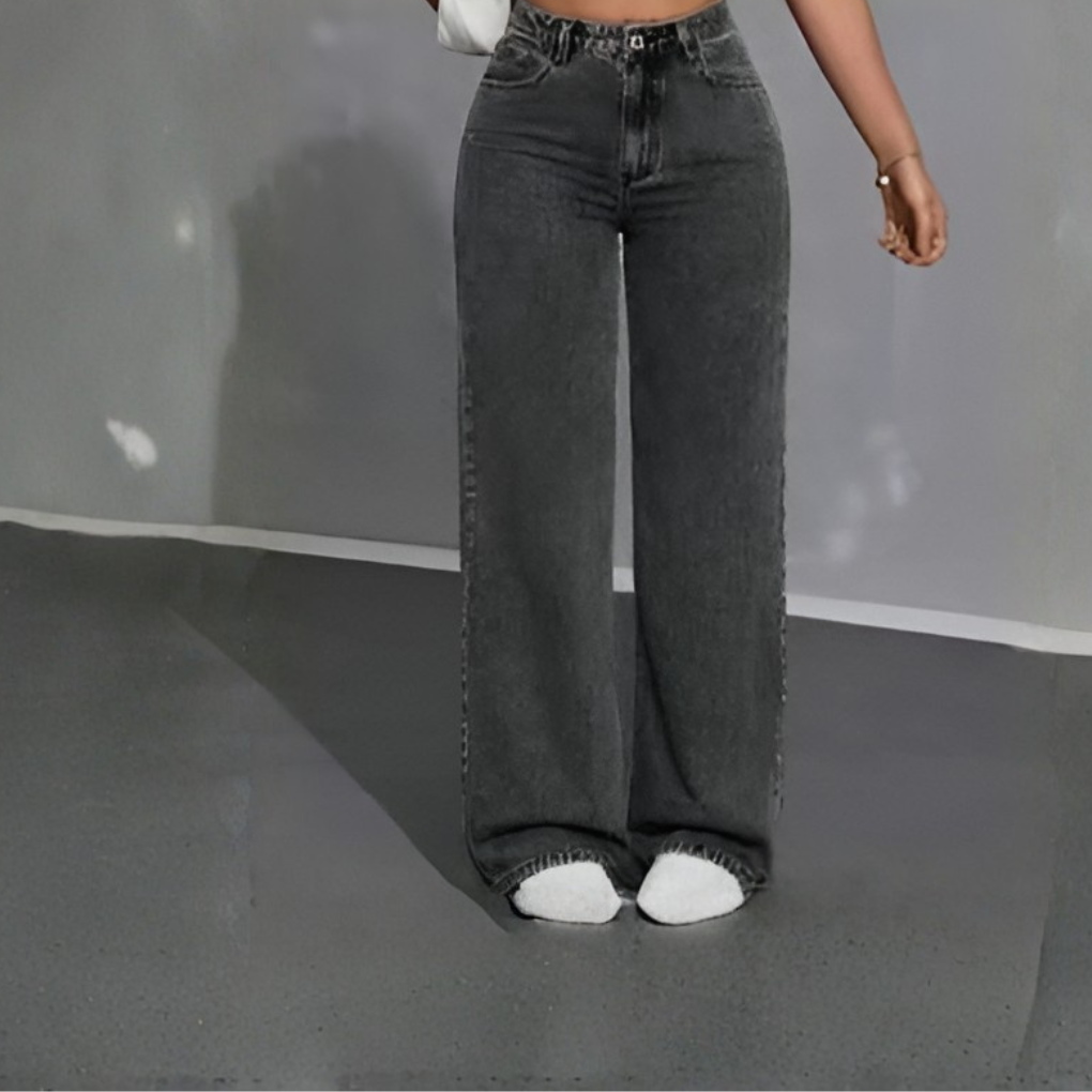 Women’s High-Waisted Straight Leg Jeans – Casual Cropped Fit Gray
