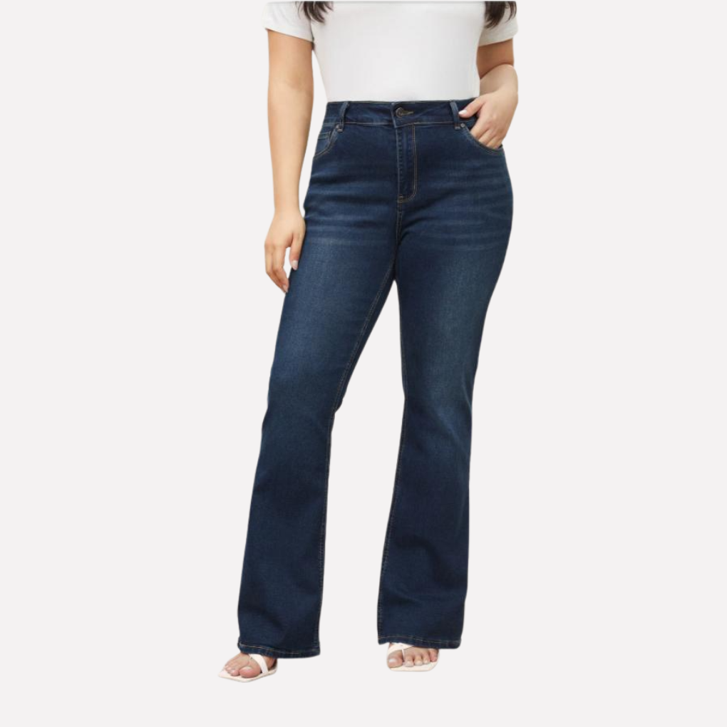 Women’s High-Waisted Straight Leg Jeans – Casual Cropped Fit Dark Blue