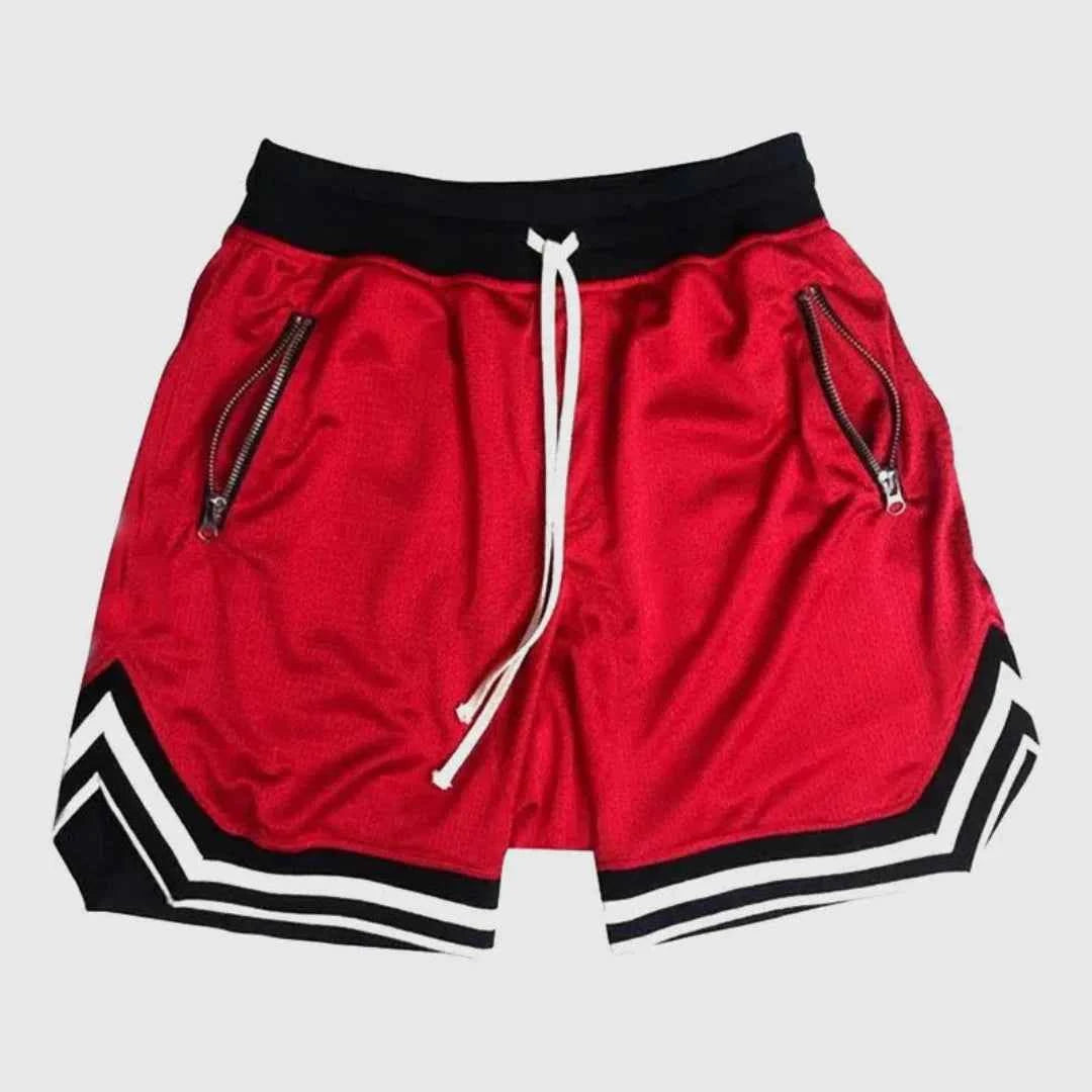 Men's Zipper Pocket Mesh Varsity Shorts Red