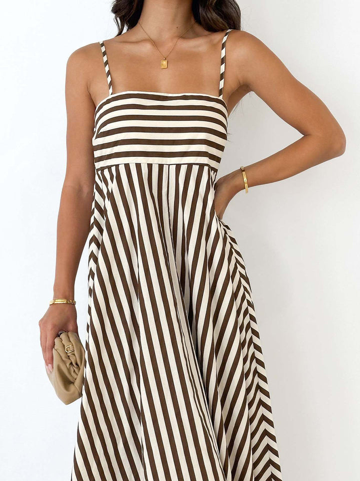 Esha | Women's Striped Pleated Maxi Dress – Summer Cami Style
