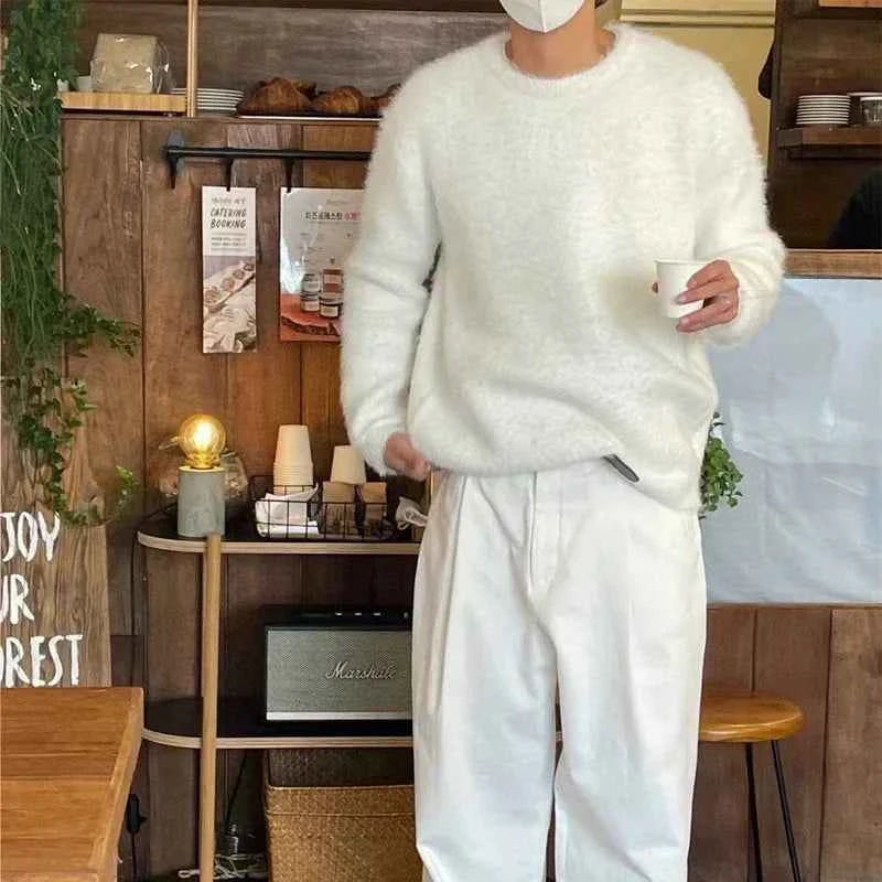 Men's Cozy Fluffy Crewneck Knit Sweater