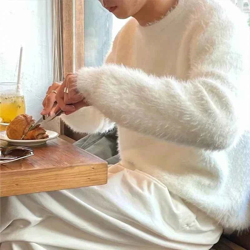 Men's Cozy Fluffy Crewneck Knit Sweater