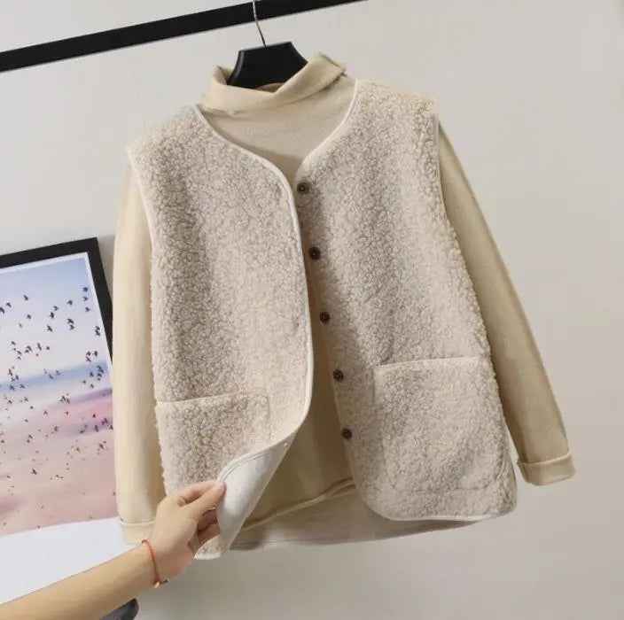 Women's Stylish Button-Up Comfortable Gilet Beige