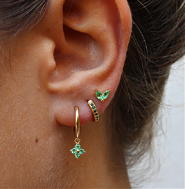 Evelyn | Women's Luxe 3-Piece Hypoallergenic Earring Set Gold Green