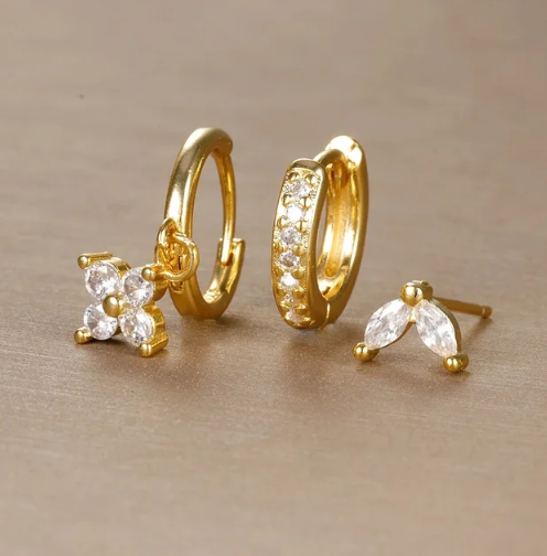 Evelyn | Women's Luxe 3-Piece Hypoallergenic Earring Set Gold White